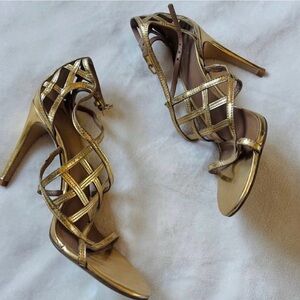 TORYBURCH Gold Strapped Heels
